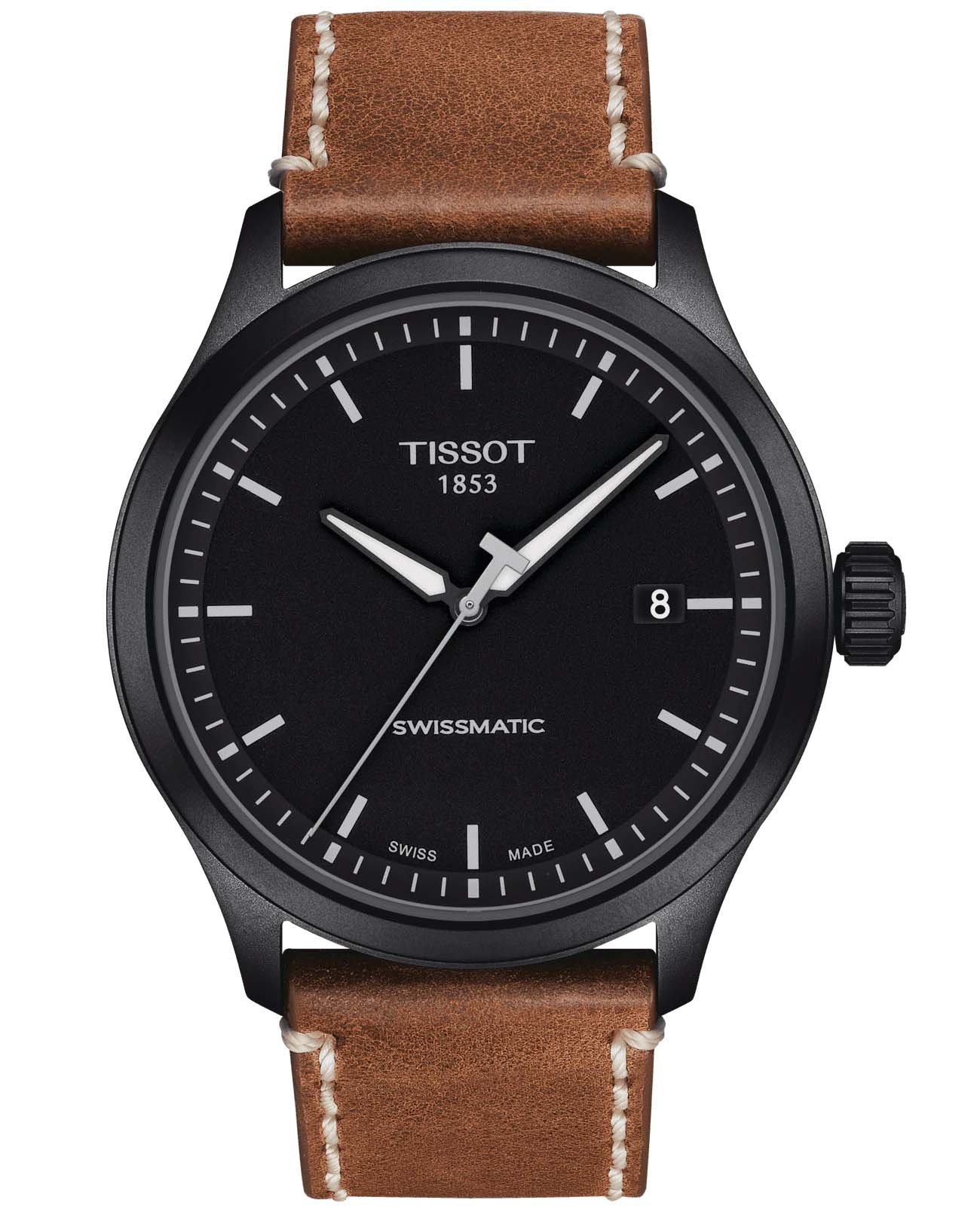 Tissot Tissot Gent XL Swissmatic T116.407.36.051.01 Gent XL T1164073605101 механические мужские часы черный циферблат, браслет кожаный — вид спереди